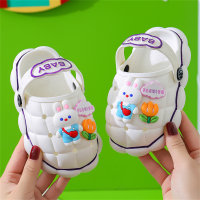 Anti-kick and non-slip soft sole children's slippers with closed toe and hole shoes with cute cartoon and poop feeling  White
