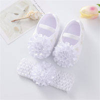 Zapatos de bebé Conjunto de diadema Zapatos de princesa de flores 3D  Blanco