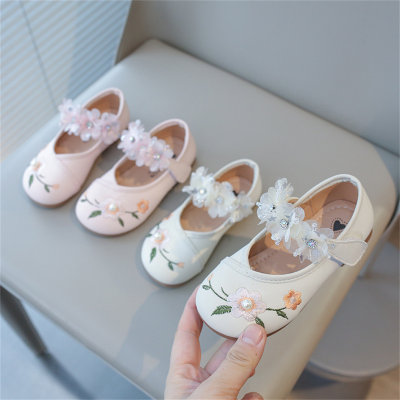 Zapatos de cuero pequeños bordados con viento, zapatos de princesa para niños.