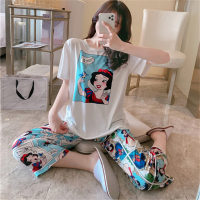 Micro-business popular pajamas for women summer short-sleeved trousers Snow White Mickey Cartoon Casual Home Wear Suit Manufacturer  White