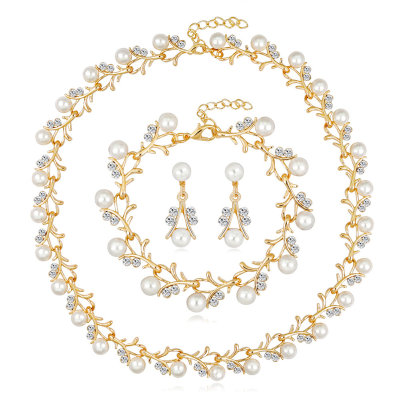 Conjunto de joyería de decoración de diamantes de imitación de perlas de 3 piezas para mujer