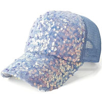 Damen Sommer vielseitige Mode Pailletten atmungsaktive Mesh-Hut Sonnenschutzkappe  Hellblau
