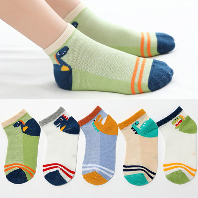 Paquete de 5 calcetines para niños de malla, transpirables, finos, bonitos, con dibujos de dinosaurios, calcetines de tubo medio