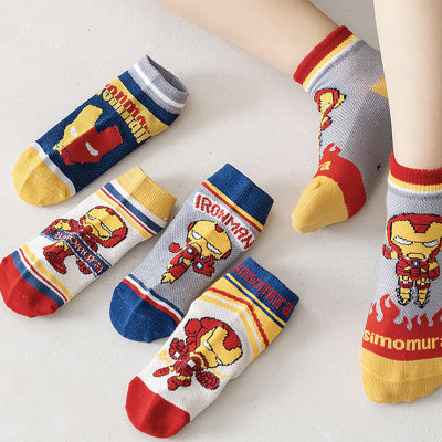 5PCS  Children's Iron Man Spring and Summer Mesh Cartoon Crew Socks