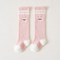 Baby Solid Color Cartoon Pattern Plush Socks  Pink