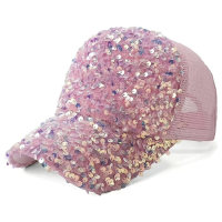 Ladies summer versatile fashion sequin breathable mesh hat sun protection cap  Pink