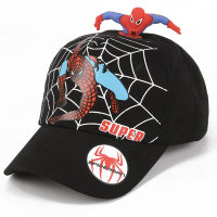 Gorra de béisbol con bordado de araña y visera de dibujos animados para niños  Negro