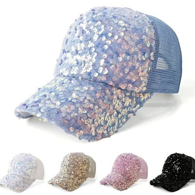 Ladies summer versatile fashion sequin breathable mesh hat sun protection cap