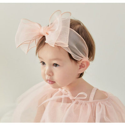 Baby Girl Solid Color Bowknot Decor Mesh Headwrap