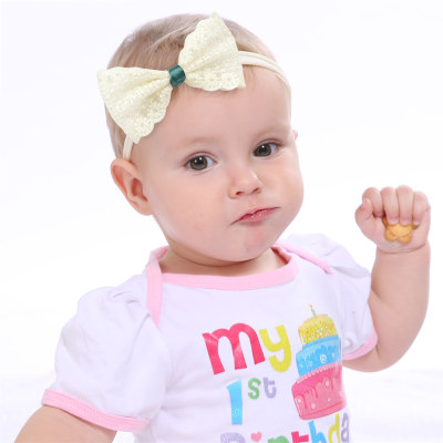 Baby Girl Pure Cotton Mesh Patchwork Bowknot Decor Hairband