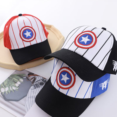 Gorra de béisbol con escudo a rayas para niños, gorra con visera del Capitán América de Marvel de dibujos animados
