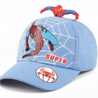 Boys Cartoon Visor Spider Embroidered Baseball Cap  Light Blue