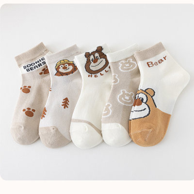 5 calzini estivi a rete sottile per bambini con orsetto da caffè per bambini, calzini ultrasottili da cartone animato