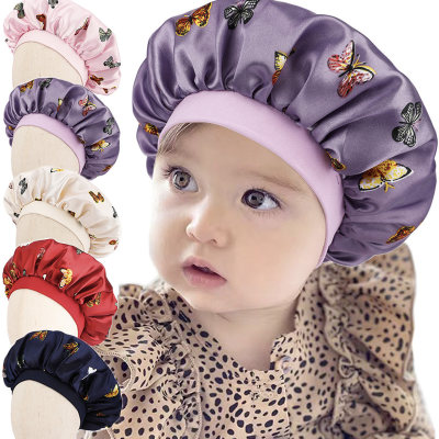 Bonnet de nuit en satin pour bébé, imprimé papillon, soins capillaires, bonnet de douche