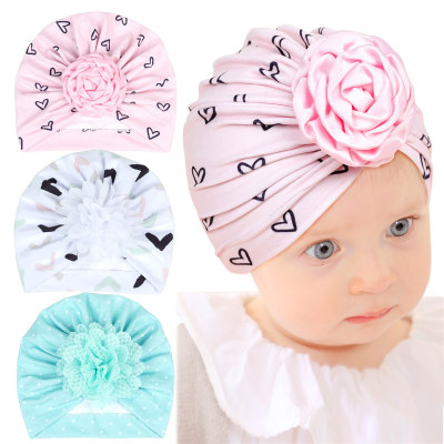Baby Girl Pure Cotton Allover Heart Printed Floral Decor Infant Hat