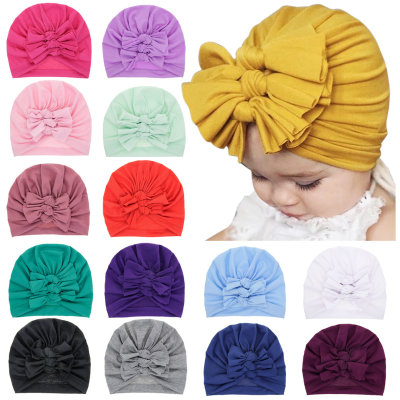 Baby Girl 100% Cotton Solid Color Layered Bowknot Tied Hat