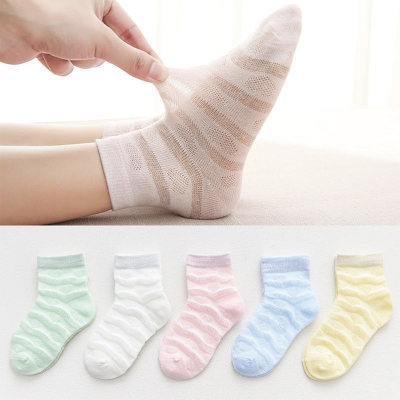 Children's Socks Cute Cartoon Striped Mesh Comfortable Breathable Moisture Wicking Baby Socks