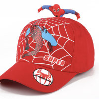 Boys Cartoon Sun Hat Spider Embroidery Baseball Cap  Red