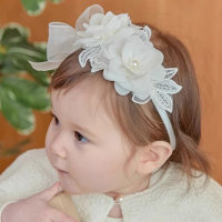 Baby Girl بلون زهرة ديكور هيرباند  أبيض