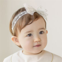 Baby Pearls Foral Deace Bowknot Headwear  Beige