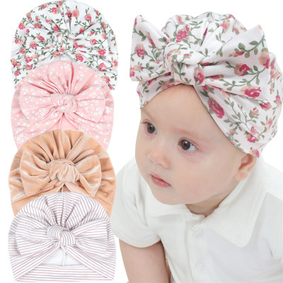 Baby Girl Pure Cotton Allover Printed Bowknot Hat