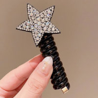 Children's colored diamond five-pointed star high elastic rhinestone star hair accessories  Silver
