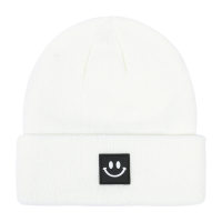 قبعة صوف للأطفال بلون سادة بنمط مبتسم  أبيض