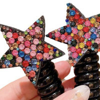 Children's colored diamond five-pointed star high elastic rhinestone star hair accessory  multicolor