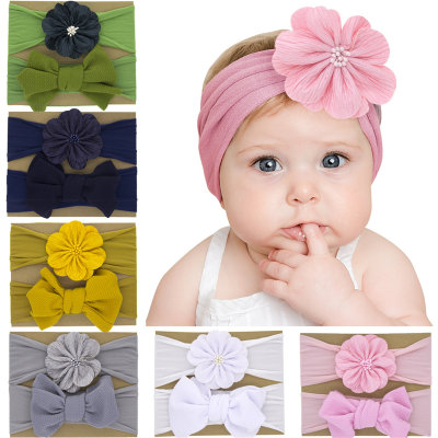 Baby 2-piece Solid Color Floral Headwear