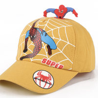 Boys Cartoon Sun Hat Spider Embroidery Baseball Cap  Yellow