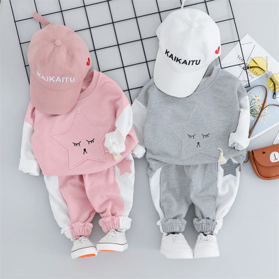 Baby Star Pattern Color-block Top & Pants Two-piece Suit