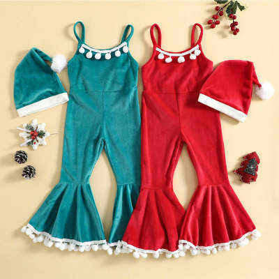 Toddler Christmas Suspender Pants With Hat