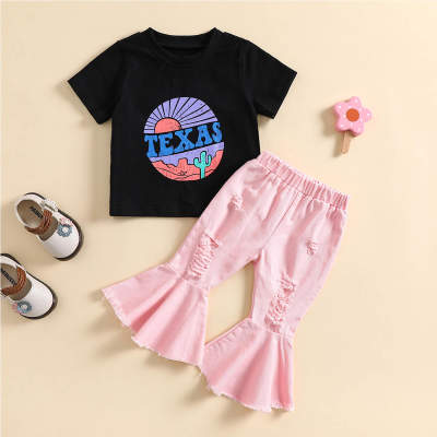 Toddler Girls Cotton Letter Sun Top & Flared Pants