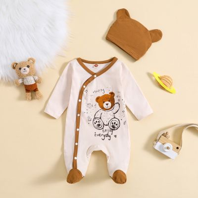 Baby Boy 2 Pieces Bear Pattern Jumpsuit & Hat