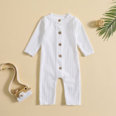 Baby Solid Color Single-breasted Long-sleeved Jumpsuit