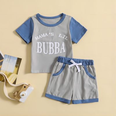 2-piece Baby Boy Color-block Letter Printed Short Sleeve T-shirt & Matching Shorts