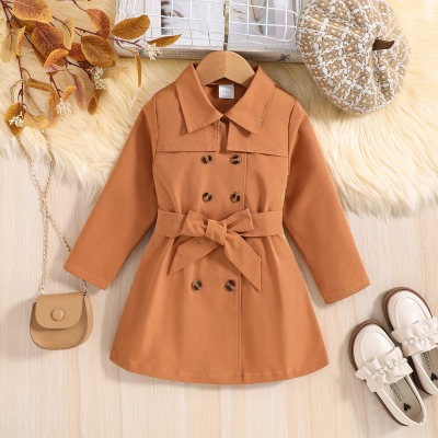 2-piece Toddler Girl Solid Color Double Breasted Trench