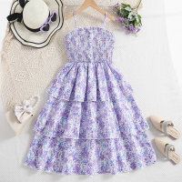 Vestido de falda de pastel de princesa con tirantes estampado nuevo estilo de verano  Púrpura