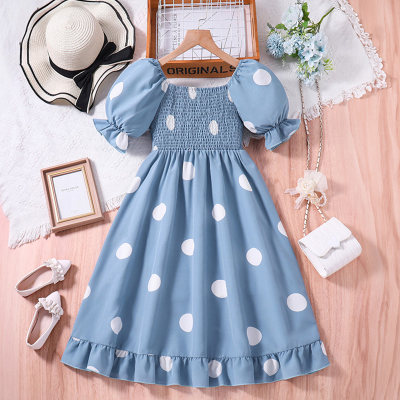 Summer polka dot puff sleeve short sleeve princess dress