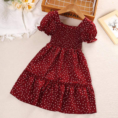 Toddler Girl Floral Printed Square Neck Short Puff Sleeve Dress