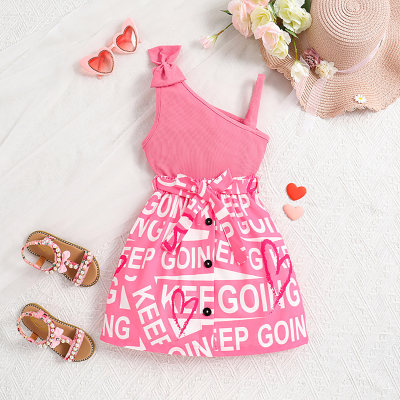 Fashion Sleeveless Suspender Top Pink Letter Skirt