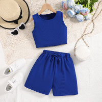 Summer blue sleeveless top and shorts two-piece set  Blue
