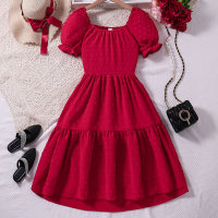 Summer short-sleeved princess dress with hollow back  Red