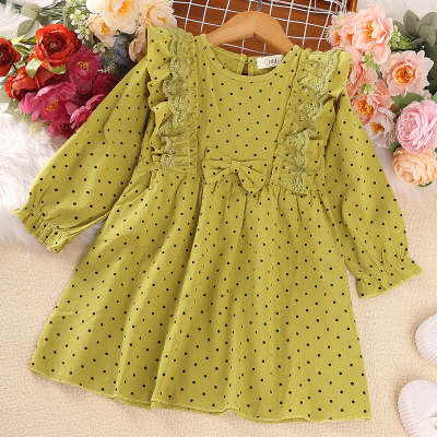 Toddler Polka Dot Bowknot Decor Long Sleeve Dress