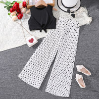 Summer sleeveless top polka dot trousers two pieces  Black