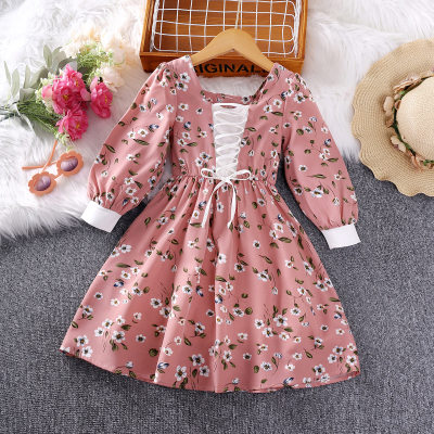 Toddler Girl Allover Floral Printed Patchwork Long Sleeve Dress &