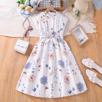 Summer new style side button sleeveless printed dress belt two-piece set  White