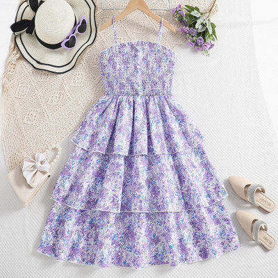 Summer new style printed suspender princess cake skirt dress