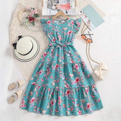 New style summer style flying sleeve printed princess dress
