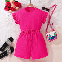 Rose red short-sleeved shorts casual sports two-piece suit  Hot Pink
